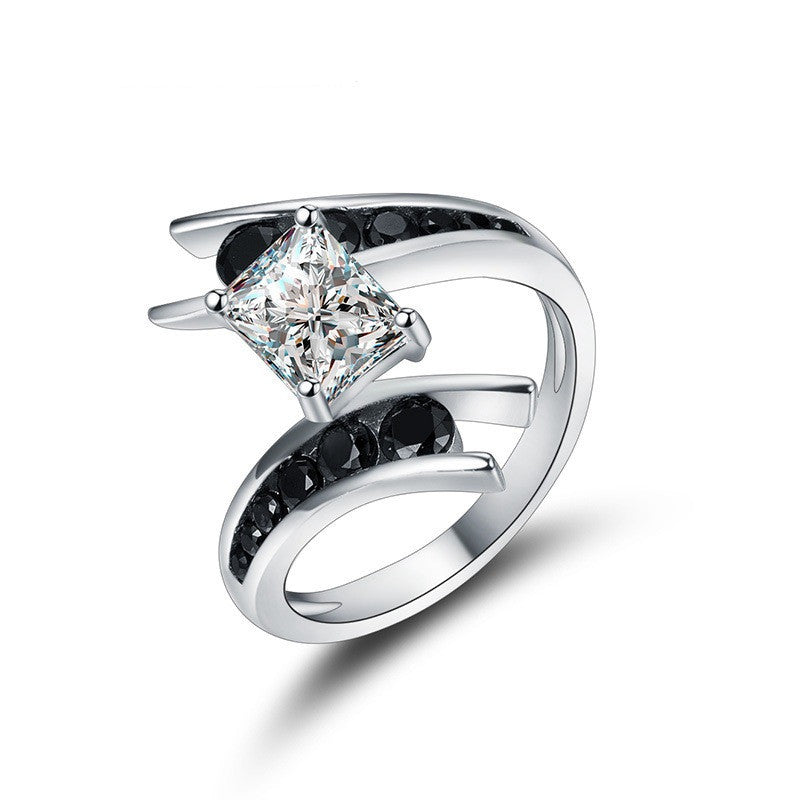 Womens Sterling Silver 925 Ring Geometric Design European Style Jewelry Gift Birthday Wedding Zircon Ring Pack