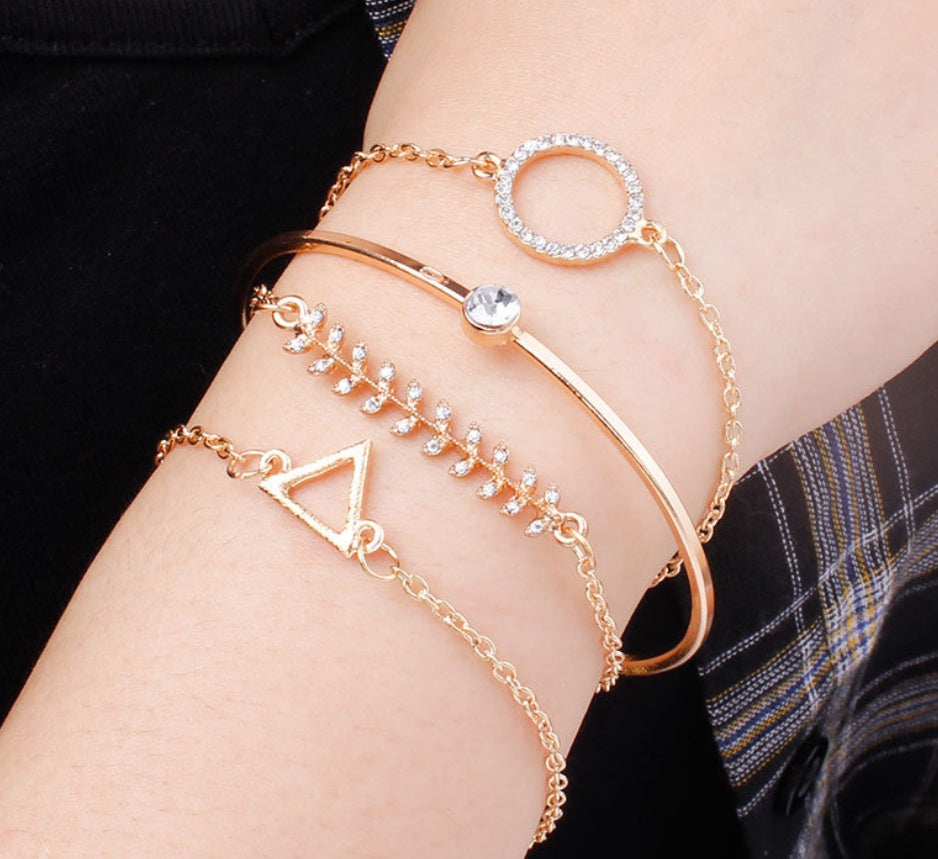 Womens Geometric Alloy Bracelet Sets Multi Layer Triangular Water Drop Drill Plated Finish Individually Packed