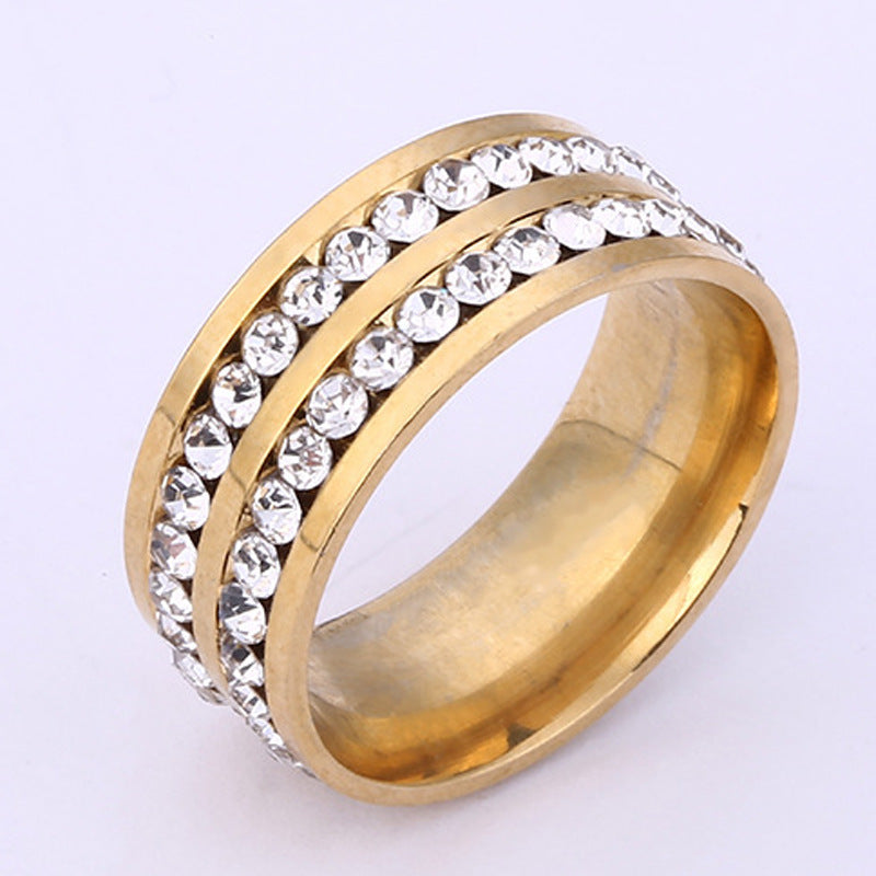 Double Row Diamond Ring Stainless Steel Fashion Travel Ring European American Letter Number Text Style Jewelry