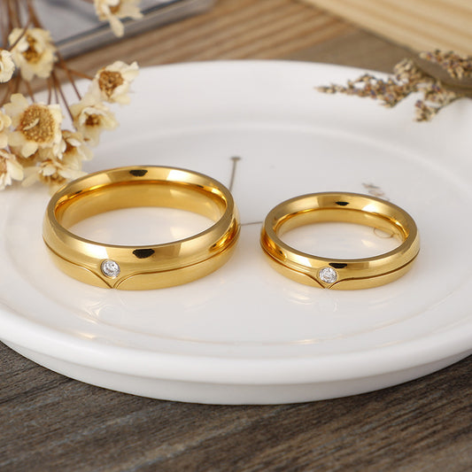 Gold Plated Titanium Steel Geometric Couple Rings Gift