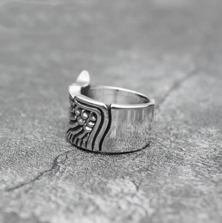 Titanium Steel Feather Wings Motorcycle Ring Unisex Vintage Skull Design For Men And Women Statement Jewelry For Bikers