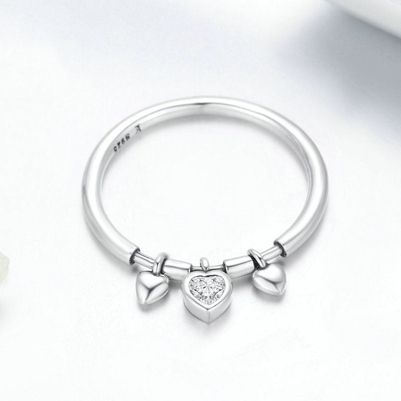 Womens Heart Shaped Silver Ring Korean Fashion Ring Individually Packed Ring Birthday Gift Elegant Heart Rings