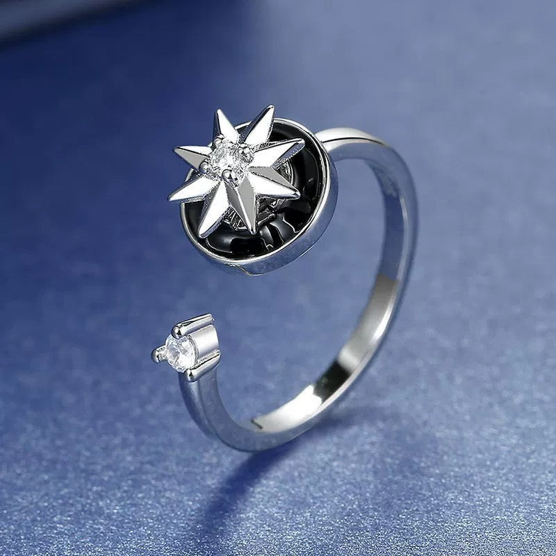 Adjustable Copper Ring With Snowflake Diamond Inlaid Design For Versatile Fashion Jewelry Gift For Everyday Wear