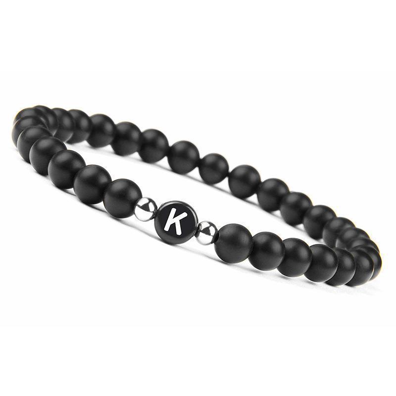 Initial Letter Bracelet for Women and Girls Silver Beaded Jewelry with Frosted Agate Beads Couple Style Fashion