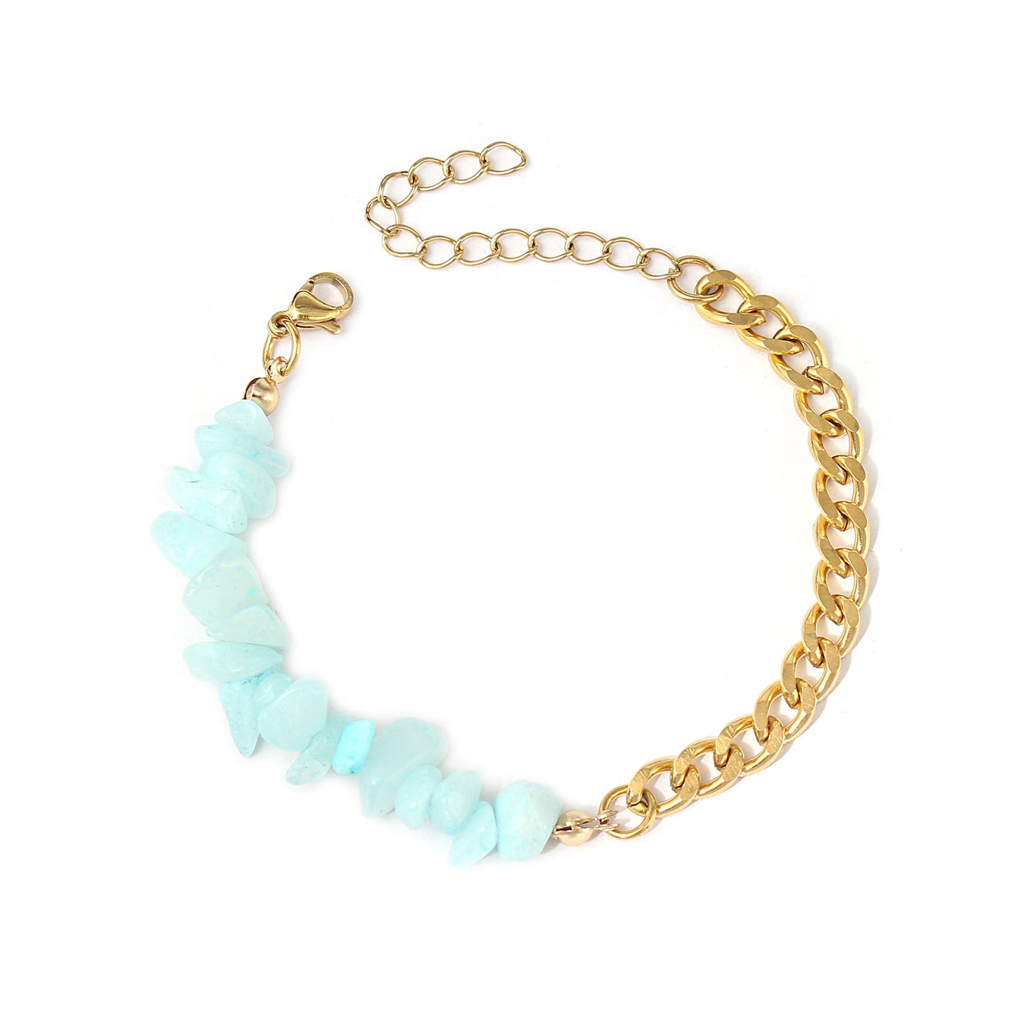 Geometric Stone Bracelet For Women Handmade Natural Crystal Gravel Gold Stainless Steel Cuban Link For All Days