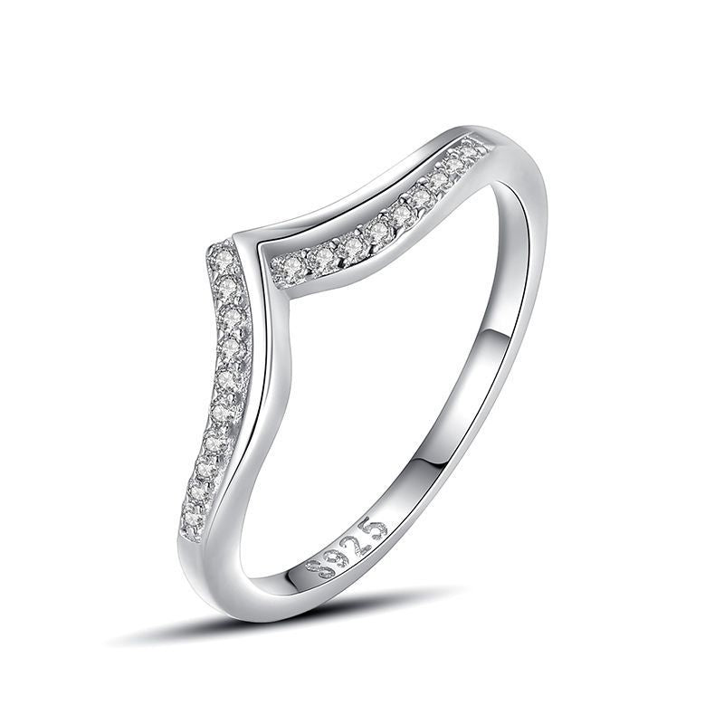 Women V Shaped Ring Asymmetrical Design Diamond Index Finger Ring Stackable Silver Adjustable Timeless Jewelry