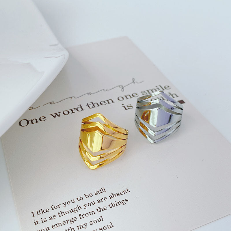 Geometric Simple Ring For Women Titanium Steel Glossy Finish Gold Or Silver US Sizes 6 7 8 9 Everyday Wear Pro