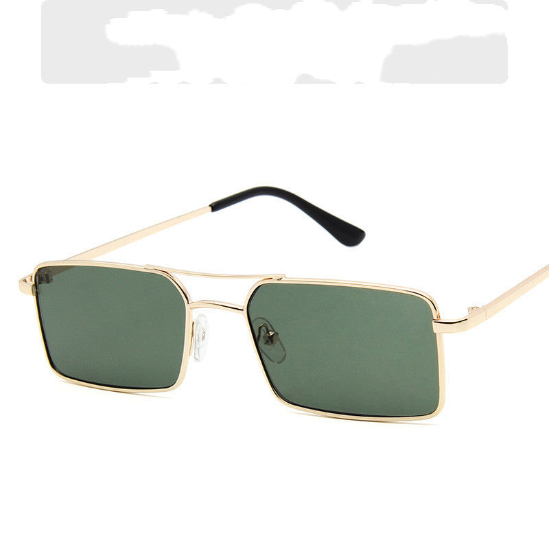 Unisex Retro Square Sunglasses Double Beam Metal Frame Flat Mirror Design Fashion Eyewear Golden UV Protection