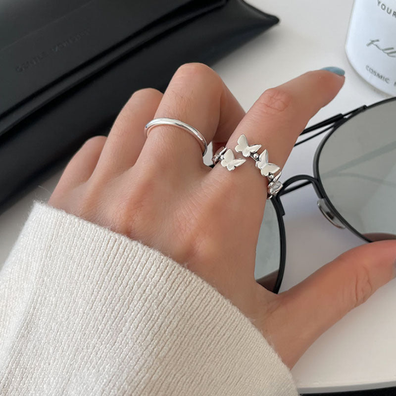 Adjustable Silver Bow Ring Butterfly Design Everyday Wear