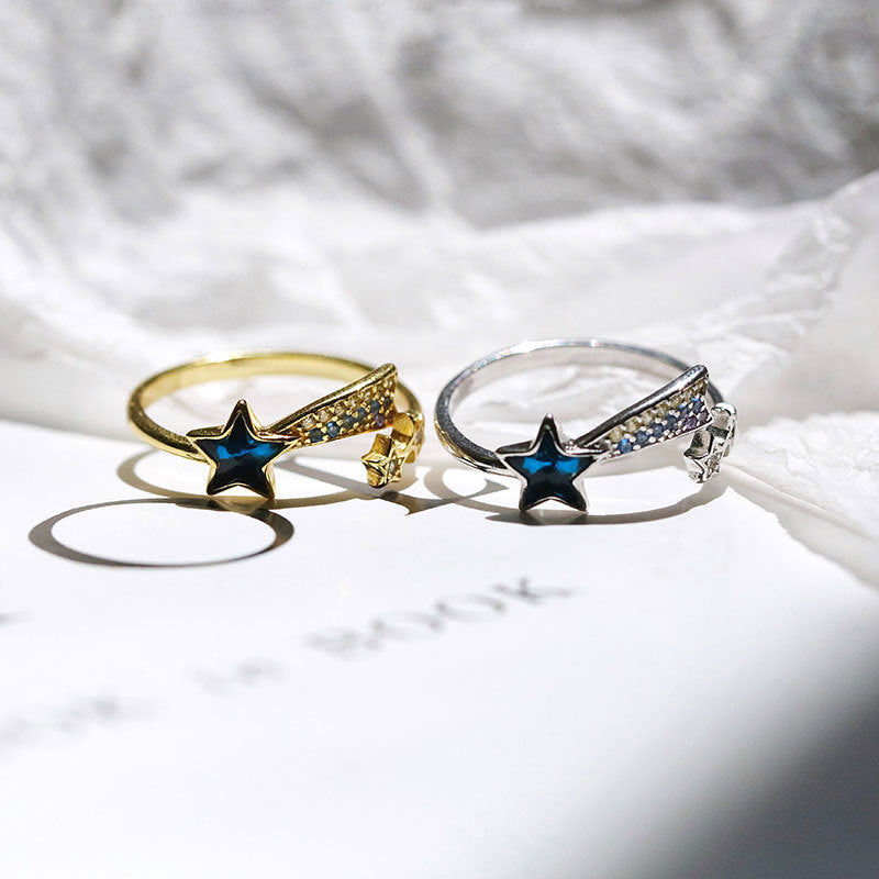 S925 Sterling Silver Blue Five-pointed Star Zircon Ring