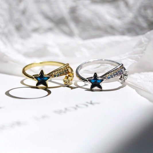 S925 Sterling Silver Blue Five-pointed Star Zircon Ring