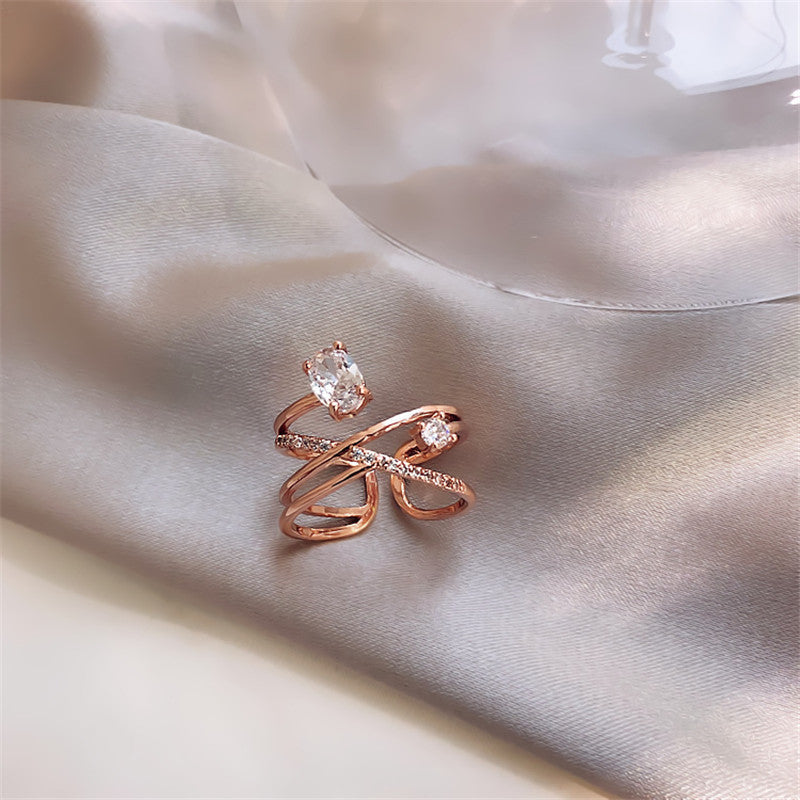 Rose Gold Zircon Geometric Bands For Women Adjustable Fashion Jewelry Elegant Everyday WearableTrendy Accessory