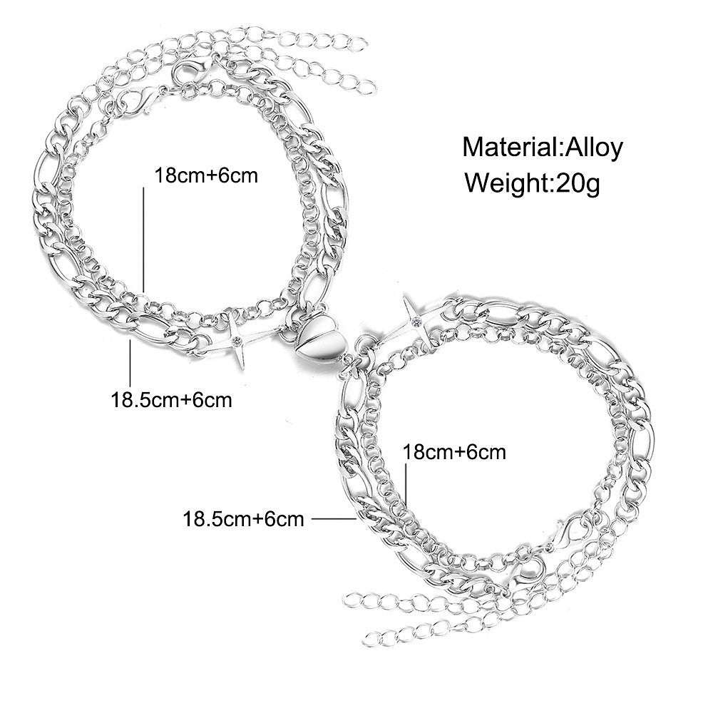 Couple Magnetic Heart Bracelet Valentines Day Gift Alloy Circular Design Fashion Jewelry Set for Women and Men