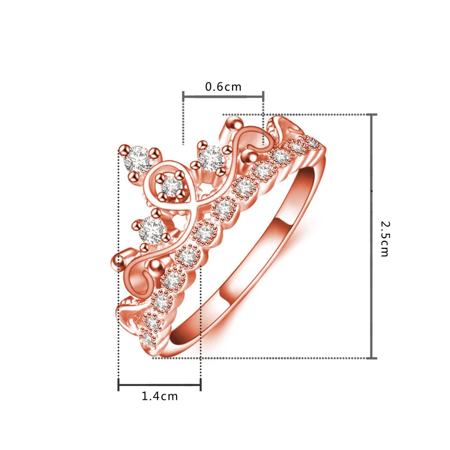 Crown Ring Rose Gold Plated Copper With Diamond Accent For Elegant Festival Party Jewelry For Daily Wear Gifts
