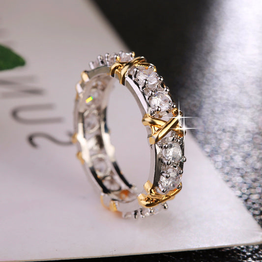 Gold Plated Zircon Ring Sepia Tone Fashion Jewelry Set