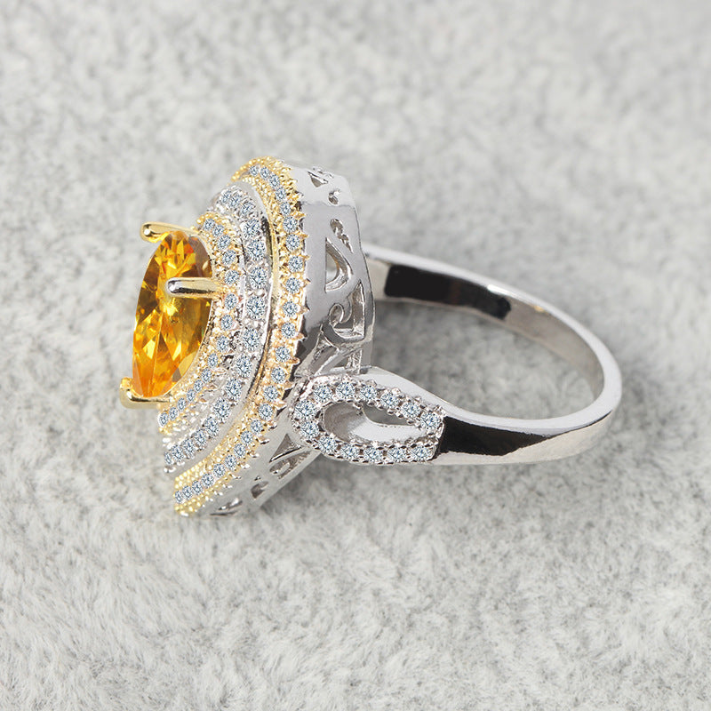 Water Drop Zircon Ring With Yellow Diamond For Weddings And Elegant Gift Jewelry Perfect For Special Occasions