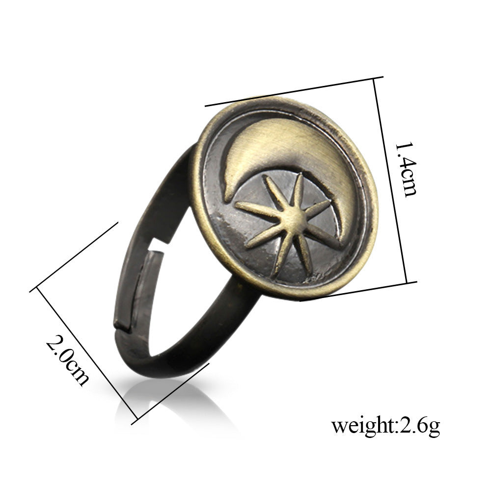 Vintage Bronze Star Moon Ring Alloy Jewelry Star Shaped Design Electroplated Bronze Tone Accessory Classic New