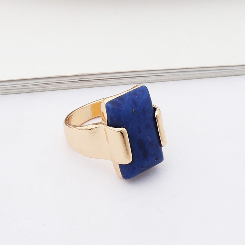 Women Alloy Rectangular Geometric Ring Gold Plated Gemstone Jewelry European American Style Fashion Accessory