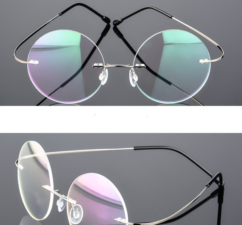 Retro Round Frameless Eyeglasses Men Women Super Elastic Metal Frame Lightweight Titanium Alloy Myopia Glasses