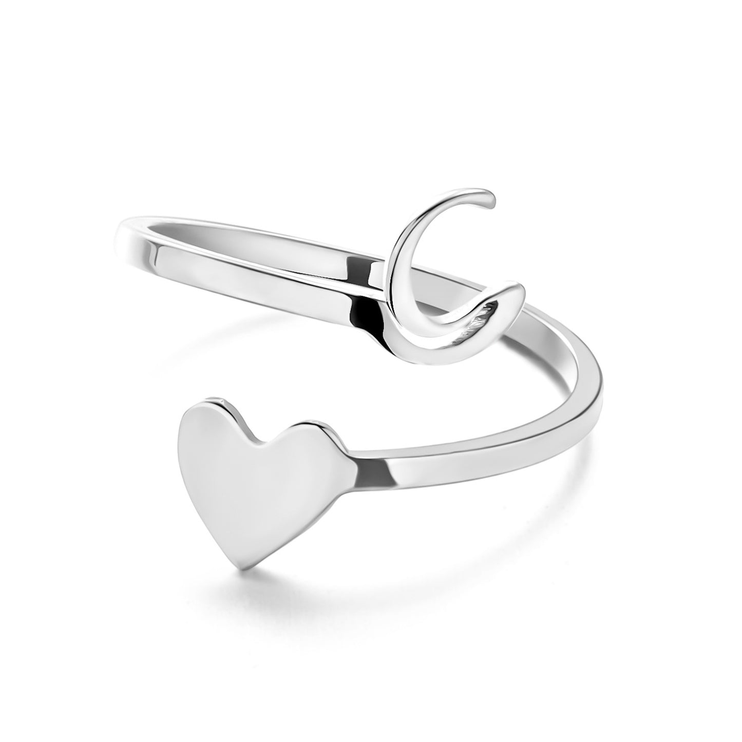 Womens Initial Letter Ring Adjustable Stainless Steel Heart Design 3D Open Heart Electroplated Fashionable Chic