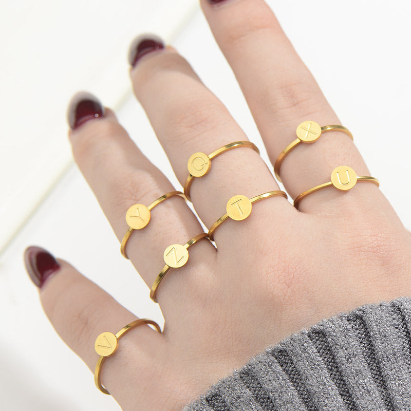 Copper English Letter Ring Small Round Band Versatile Daily Wear Jewelry for Women Men Teens Gift Everyday Gift