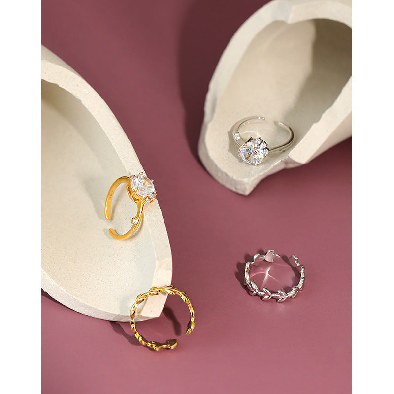 Womens Silver Olive Branch Ring Elegant Delicate Design Electroplated Ring Jewelry Gifting For Her Korean Style