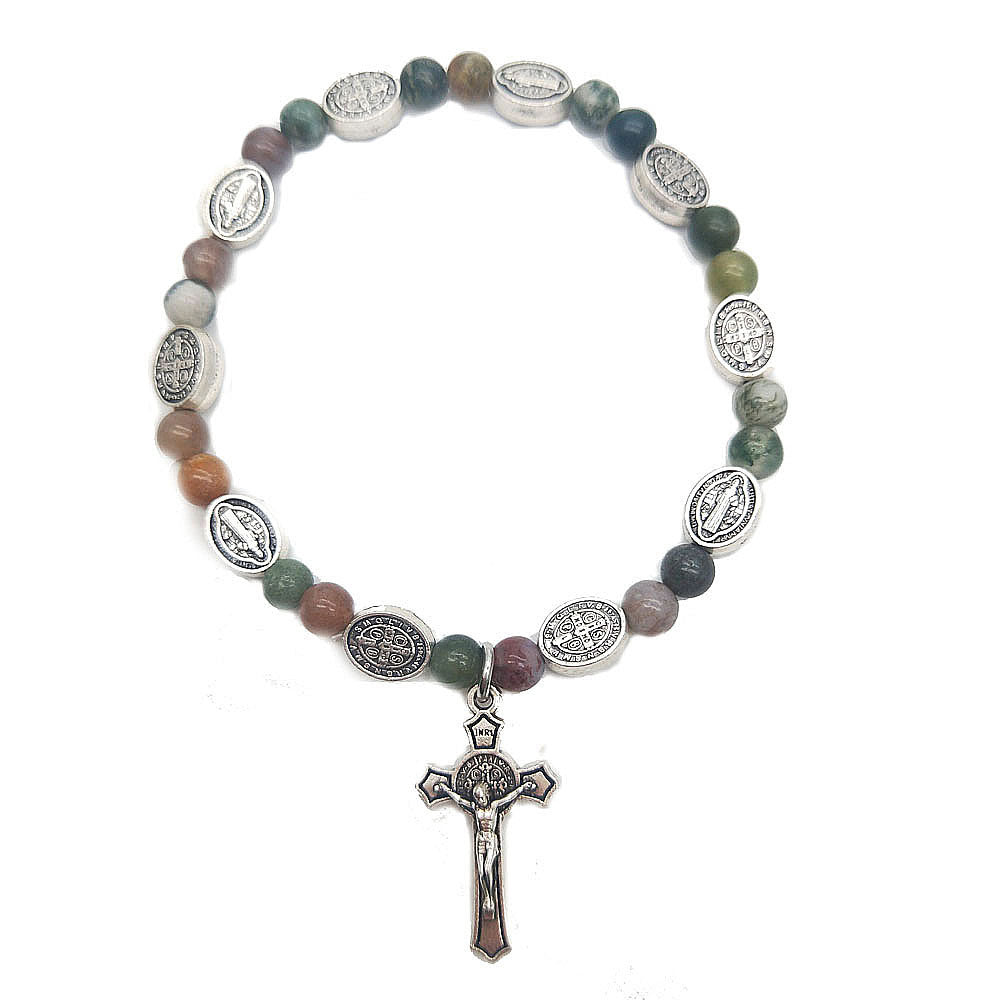 Unisex Rosary Bracelet Indian Agate Cross Beaded Religious Totem Accessory Fashion Jewelry For Men Daily Wear Ready