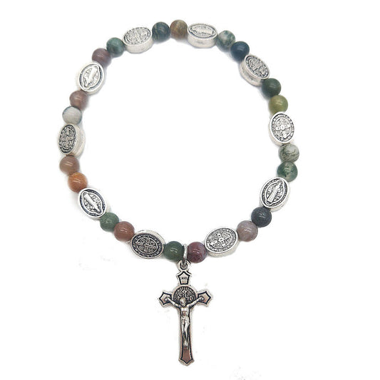 Unisex Rosary Bracelet Indian Agate Cross Beaded Religious Totem Accessory Fashion Jewelry For Men Daily Wear Ready