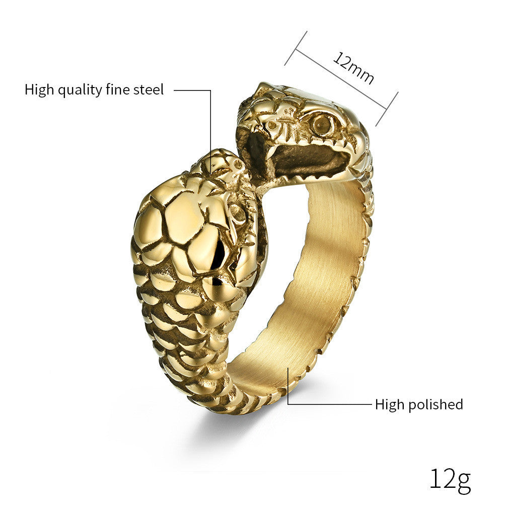 Double Headed Snake Ring Stainless Steel European American Design Fashion Statement Jewelry Accessory Titanium