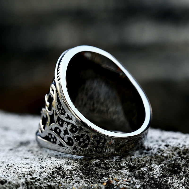 Mens Titanium Steel Ring Geometric Carved Epoxy Band