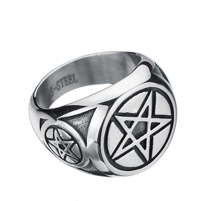 Men's Pentagram Index Finger Casting Ring Stainless Steel
