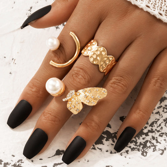 Womens Geometric Ring Set Diamond Wings C Alloy Rings