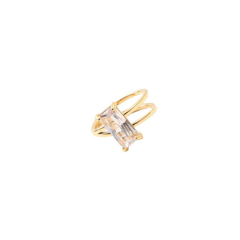 Womens Long Zircon Ring Titanium Steel Gold Tone Fashion
