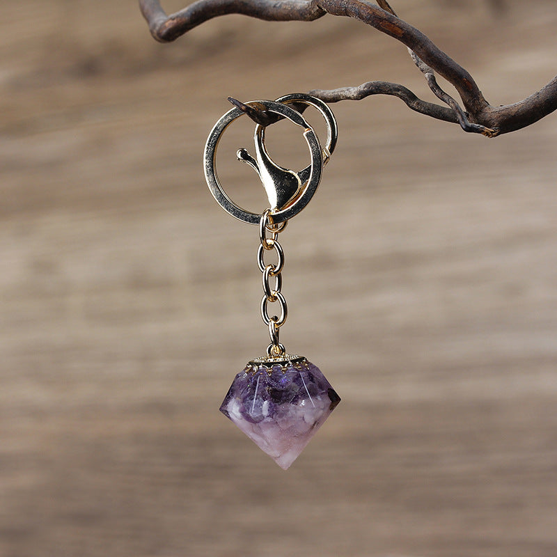 Crystal Gravel Resin Keychain Pendant Modern Design With Tapered Point Handcrafted Natural Stone Accessory Kit
