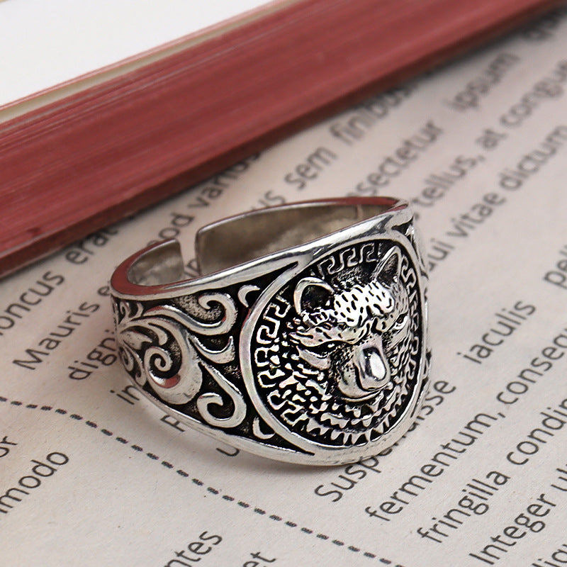 Geometric Silver Plated Open Ring Cheetah Adjustable Retro