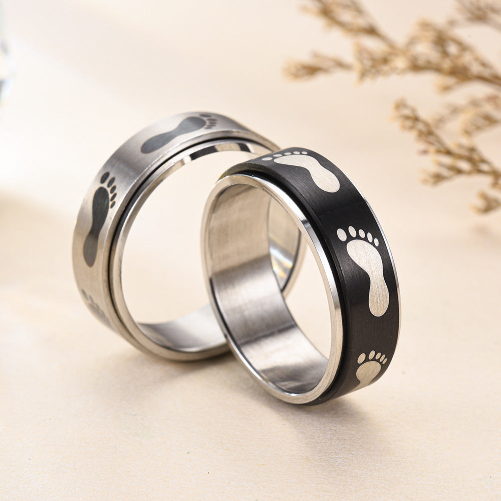 Titanium Steel 8mm Laser Marking Footprint Ring Unisex Durable Fashion Jewellery Band For Men Women Daily Wear