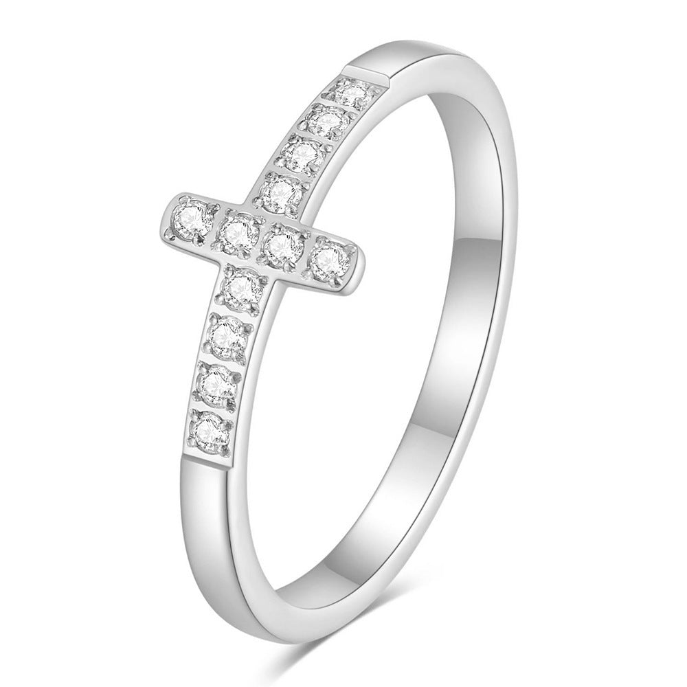 Simple Style Diamond Cross Ring Titanium Steel For Women Vintage Look Elegant Timeless Jewelry For Women Rings
