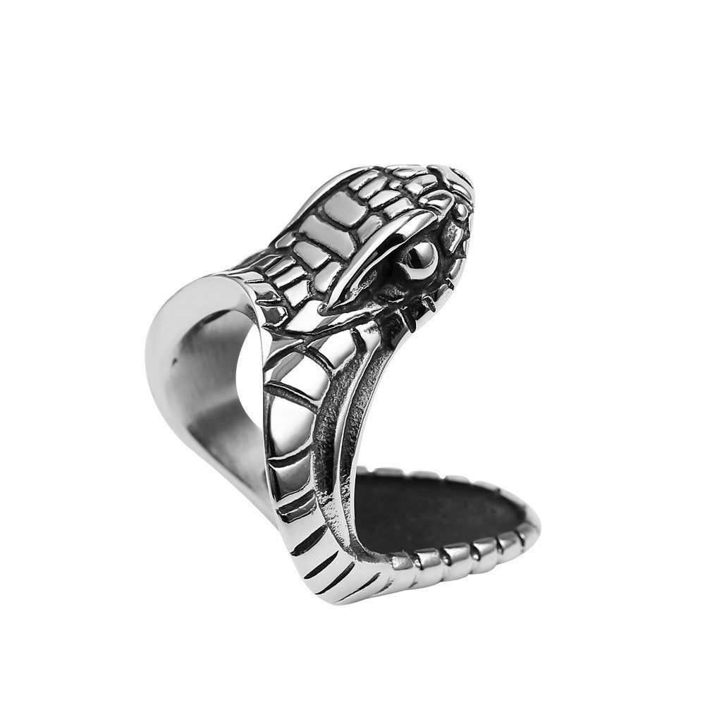 Retro Opening Snake Ring For Men Alloy Band With Antique Silver Bronze Finish Geometric European American Style