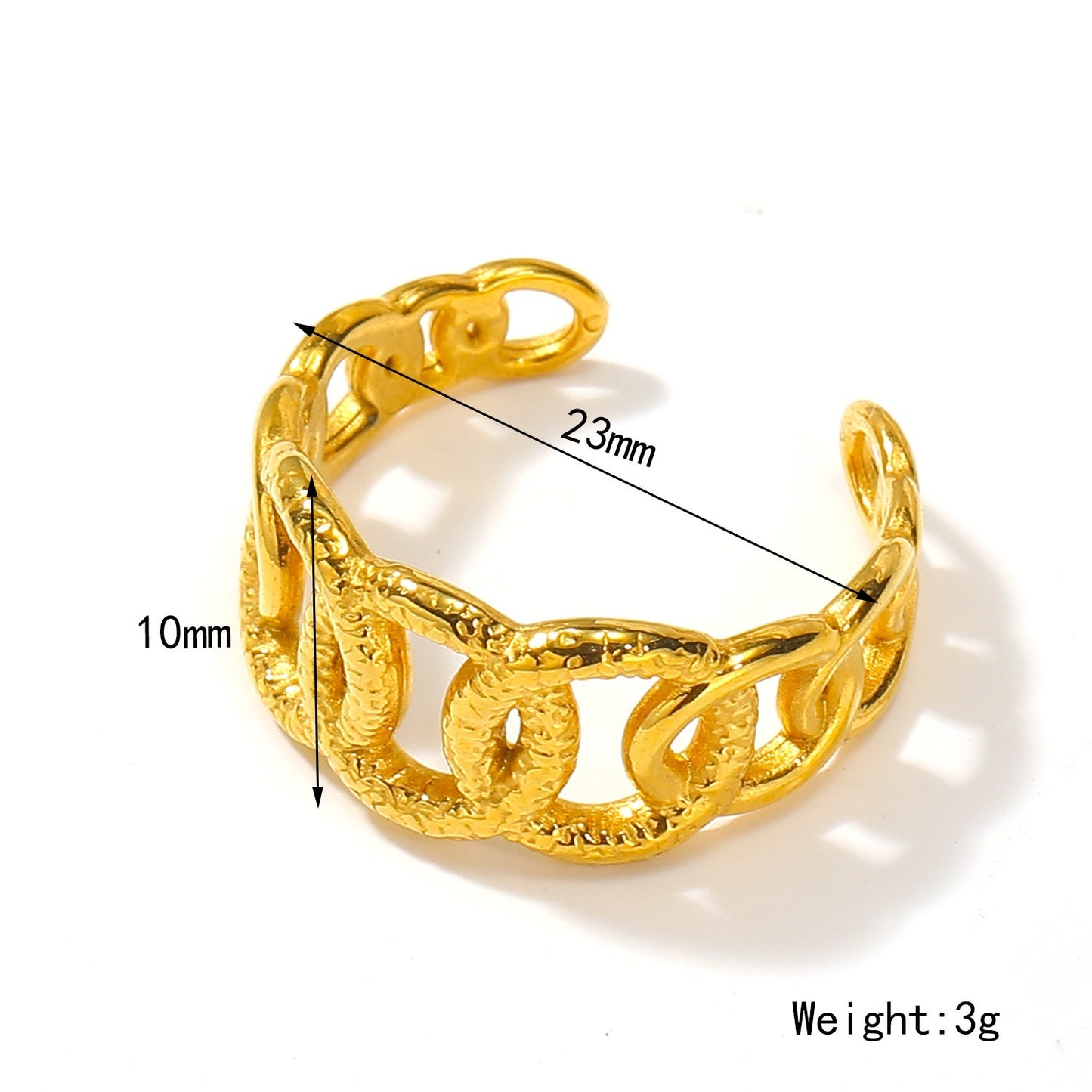 Geometric Chain Ring For Women Gold Tone Titanium Steel Adjustable Opening Fashion Jewelry Everyday Chic Style