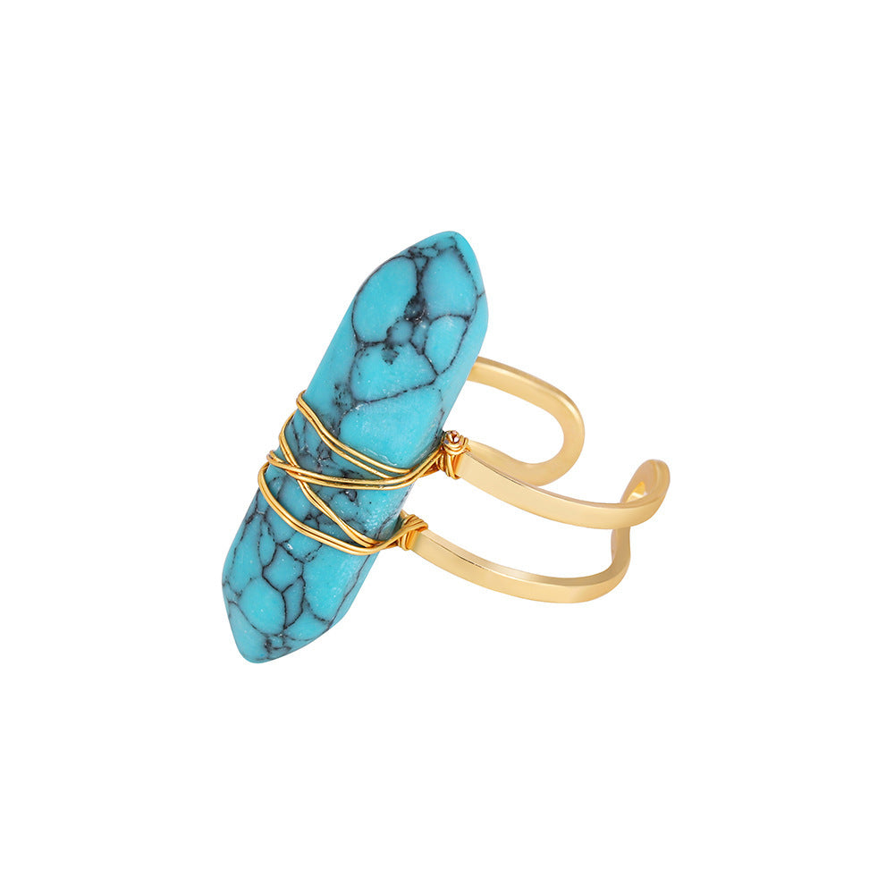 Womens Natural Stone Ring Diamond Shape With Hexagonal Posts Crystal Ring Royal Blue White Green Pink Purple