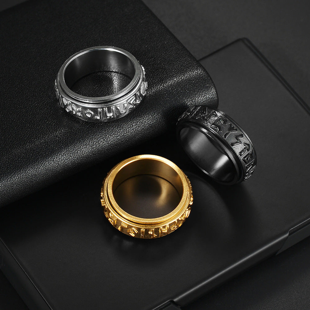 Women Stainless Steel Rune Ring Electroplated Minimalist Fashion Ring Turning Decompression Style Gift Timeless