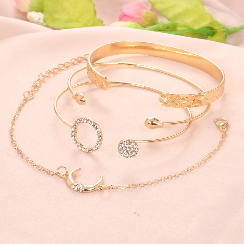 Gold Bracelet Set of 4 for Women Crescent Alloy Electroplated Fashion Jewelry Gift for Her Elegant Gift For Her