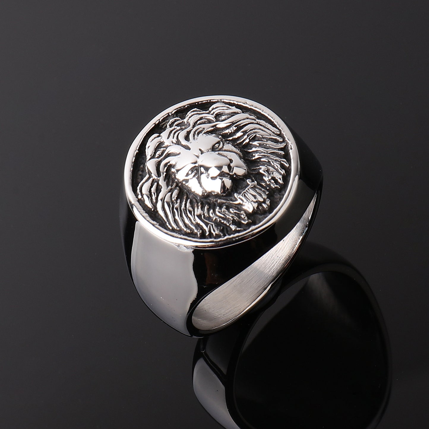 Men's Lion Head Ring Stainless Steel Polished Animal Zodiac Ring Fashion Ring for Men Lion Ring Steel Ring Gold Ring Retro Ring