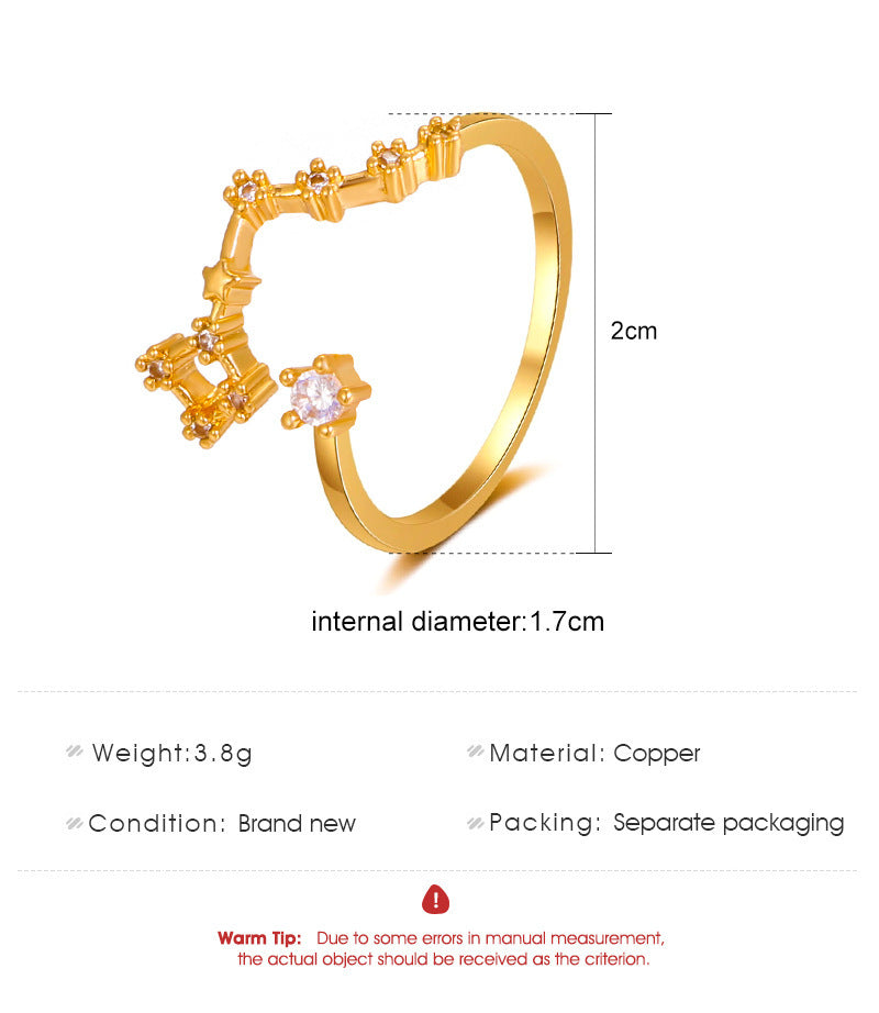 Copper Zircon Celestial Ring For Women Inlaid Constellation Astrology Jewelry Delicate Everyday Ring Gift Tips