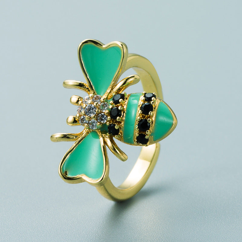 Unisex Adjustable Ring Zircon Inlaid Bee Design Gold Plated Fashion Jewelry Great Gift For Festivals And Gifts