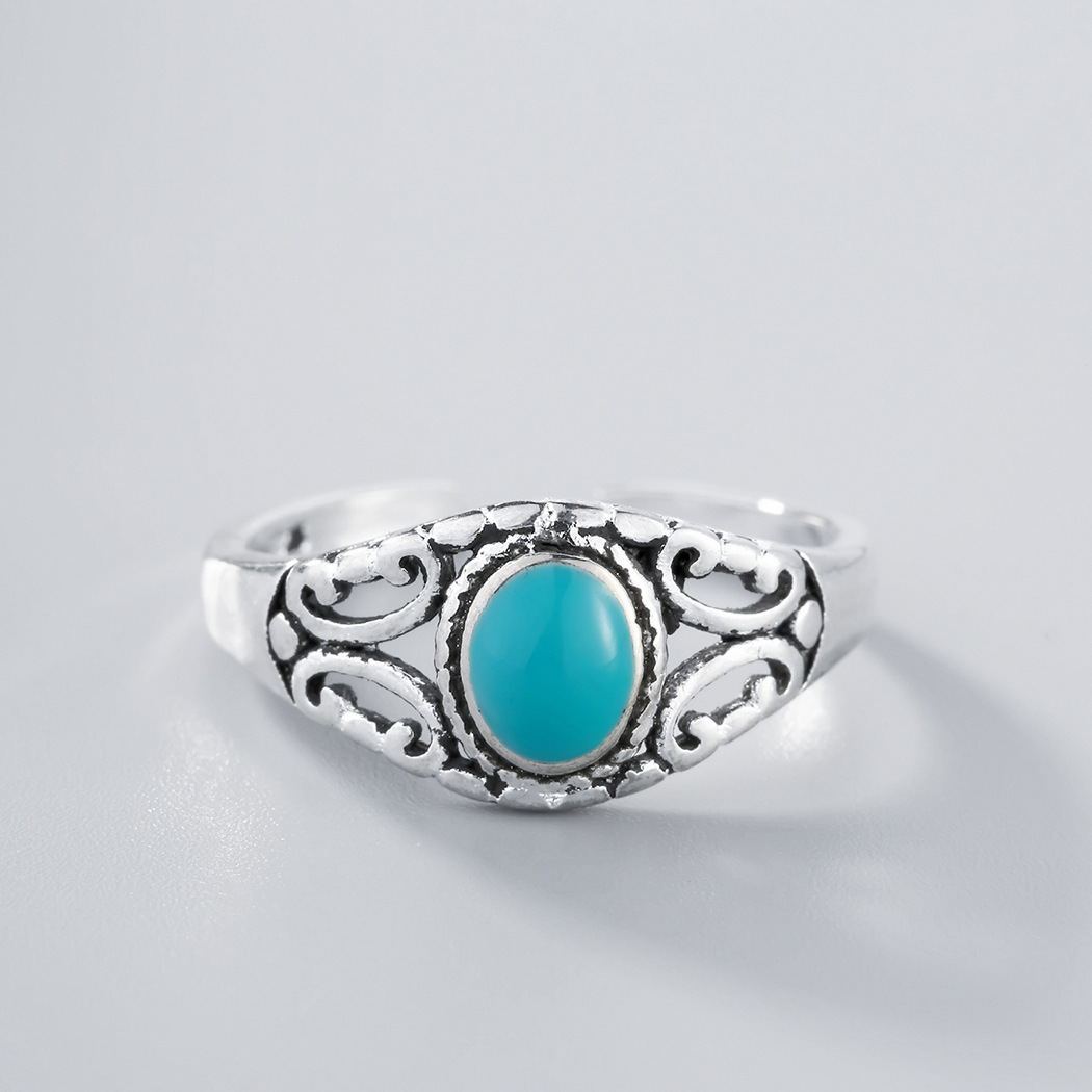 Womens Geometric Wedding Band Ring Fashion Metal Ring With Blue Stone Zinc Alloy Ring Trendy For Wedding Style