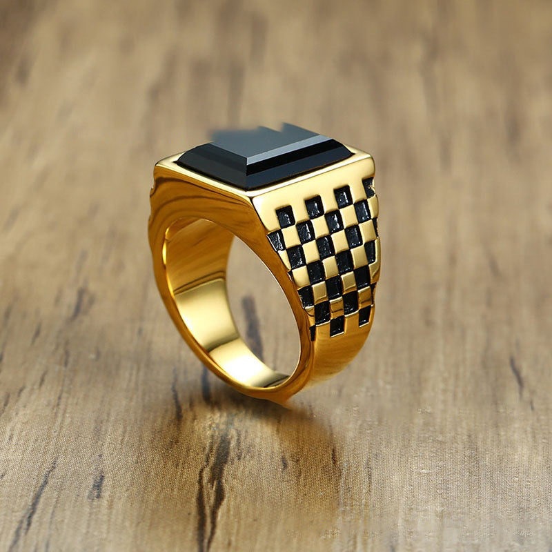 Unisex Stainless Steel Checkerboard Ring Geometric Pattern Durable Fashion Accessory For Men And Women For All