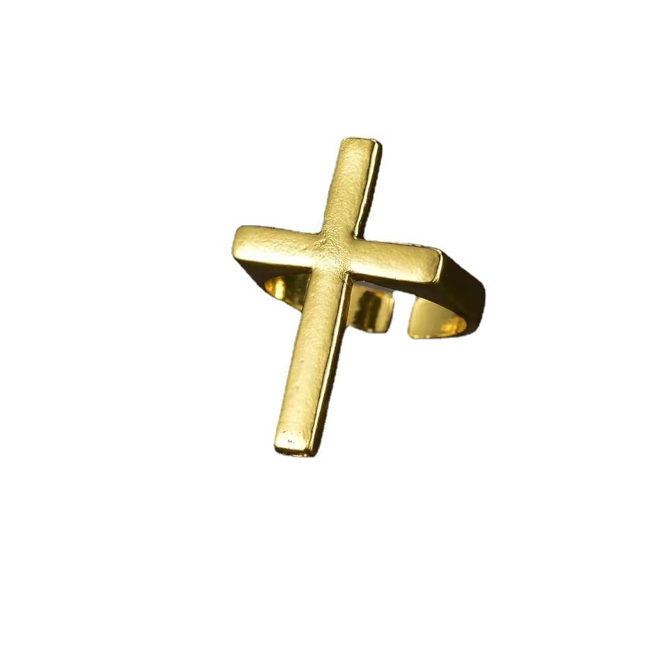 Unisex Geometric Cross Ring Adjustable Opening Alloy Electroplated Black Gold Gift For Men And Women Stylish Edition