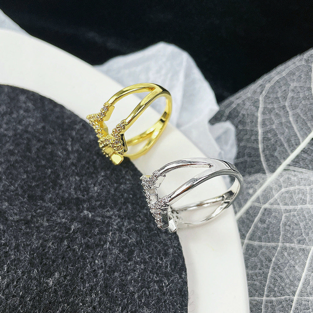 Gold Plated Zircon Star Ring For Women Copper Jewelry With White Zircon Inlay Elegant Everyday Wear For Womens