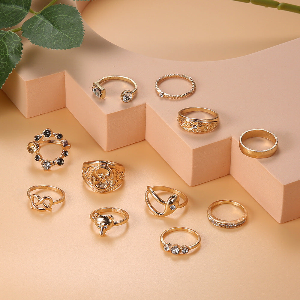 Gold Fox Serpentine Ring With Rhinestones Alloy Jewelry For Women Elegant Fashion Accessory EuropeanStyle Chic